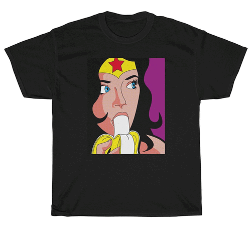 Wonder Woman Eating Banana T Shirt Graffiti Graphic Print By Clothenvy - black banana t shirt roblox