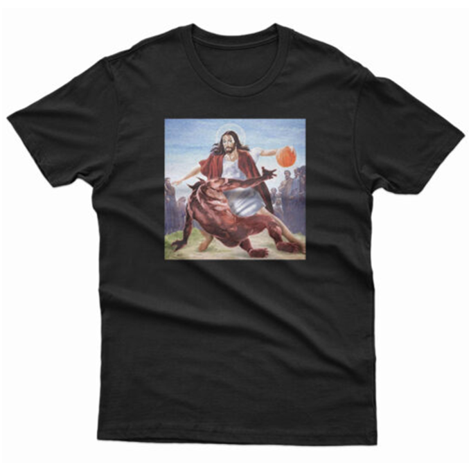 Jesus Crossing Up Satan Basketball T-shirt